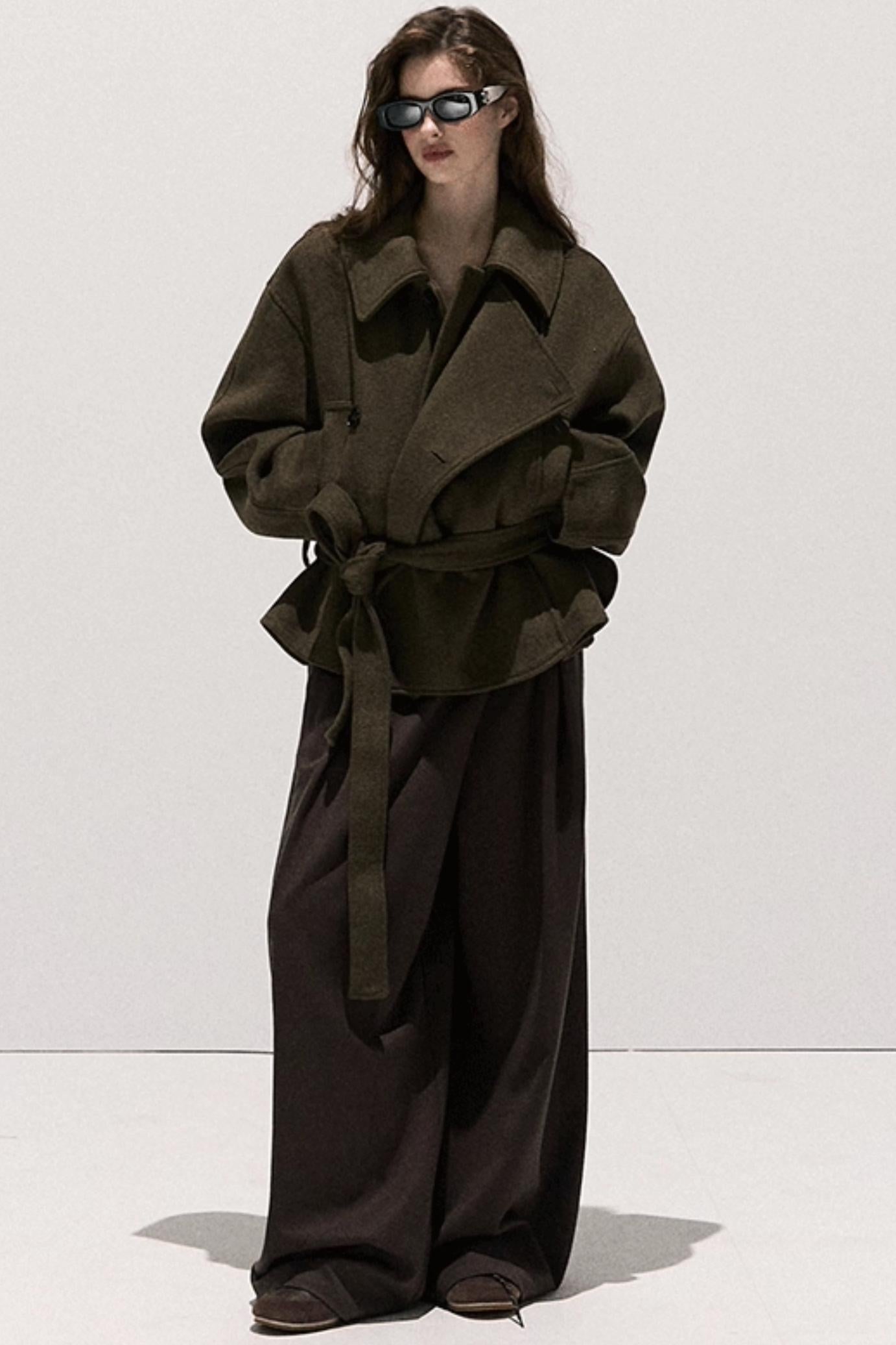 Tencel Wool Pleats Wide-Leg Pants