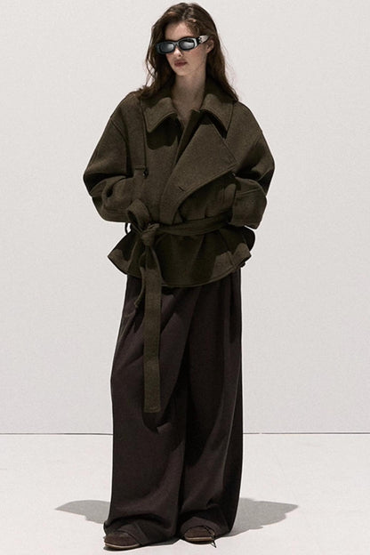 Tencel Wool Pleats Wide-Leg Pants