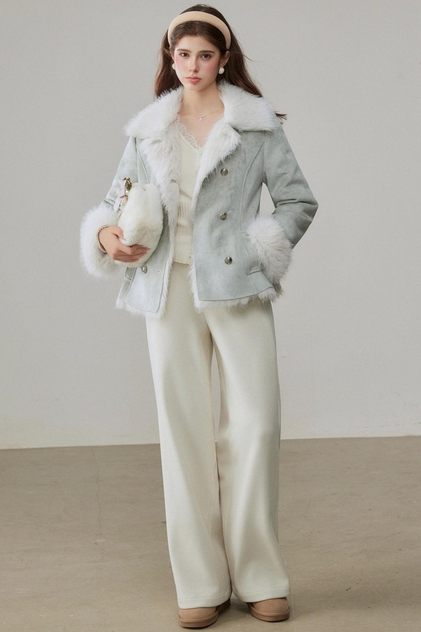 High-Waisted Velvet Wide-Leg Pants