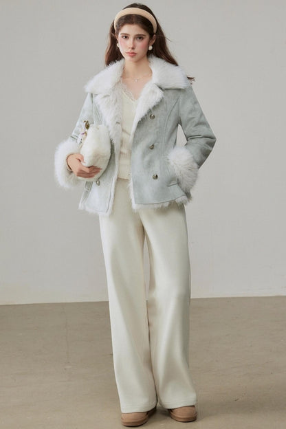 High-Waisted Velvet Wide-Leg Pants