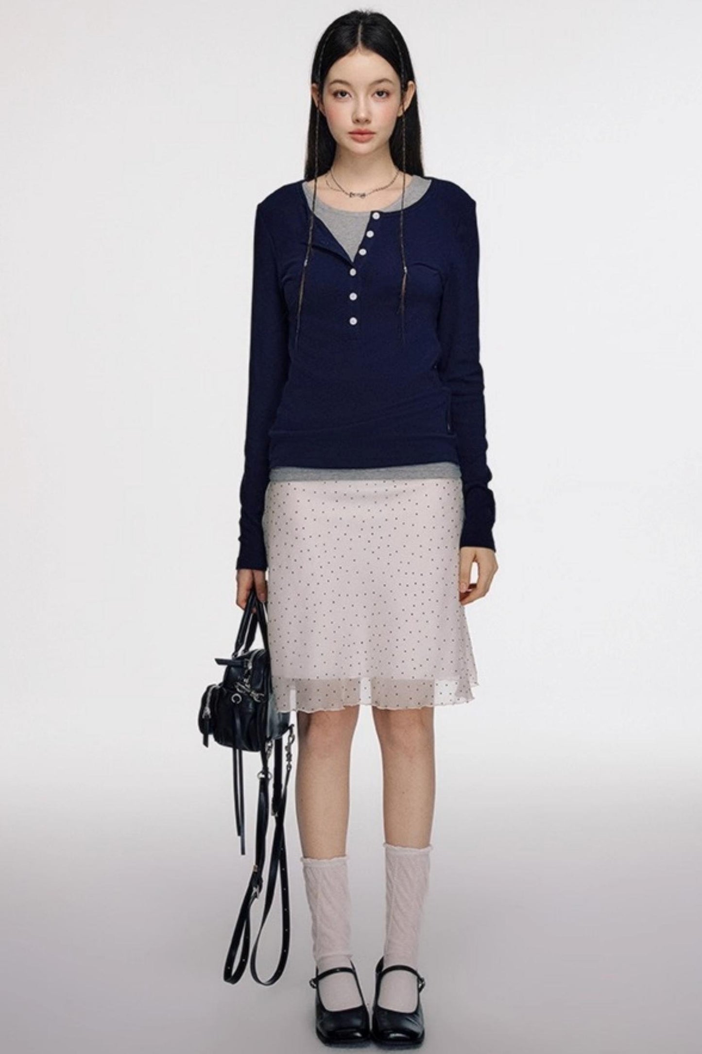 Open Front Long-Sleeved T-shirt & Vest Set-Up