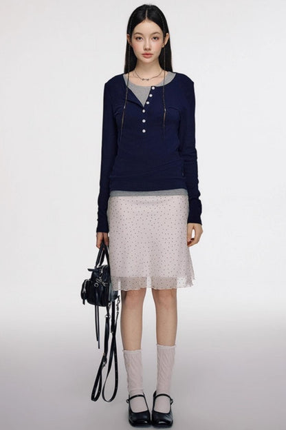 Open Front Long-Sleeved T-shirt & Vest Set-Up