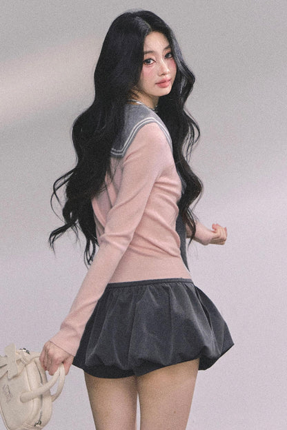 Slimming Navy Knitted Top