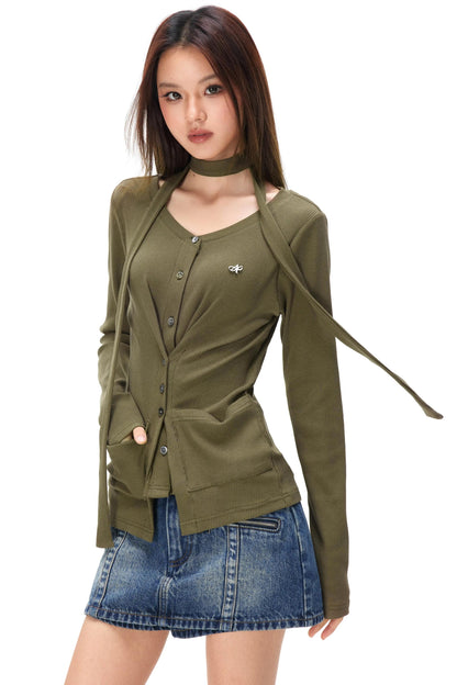 Fine Ribbed Knit Cardigan Top