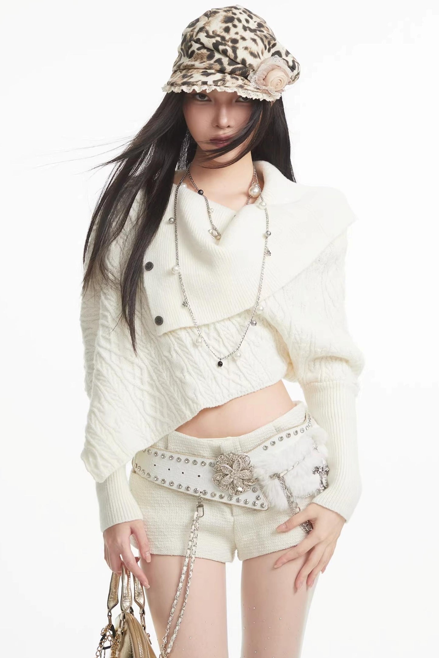 White One-Shoulder Knitted Sweater