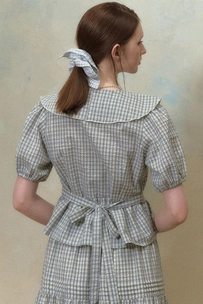 Plaid Ruffle Sleeve Blouse