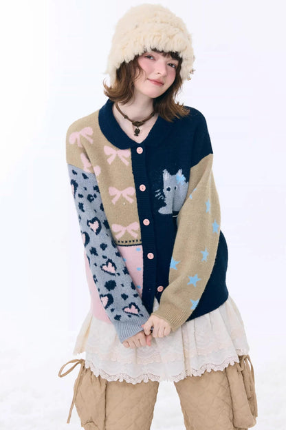 Retro Color-Blocking Cardigan Jacket