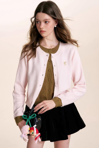 Wool Blend Color-Blocked Cardigan