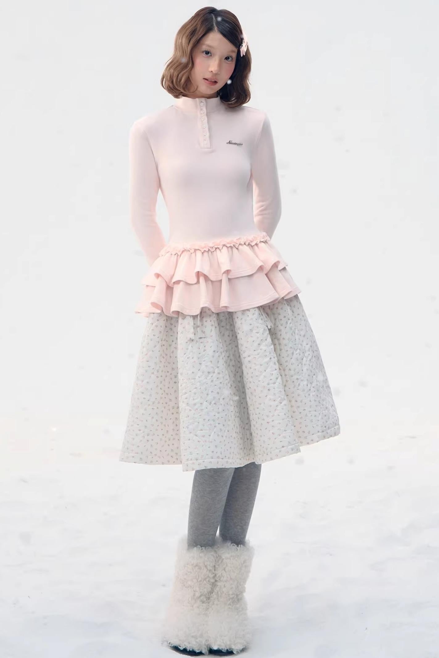 Six-Button Lace Hem Top