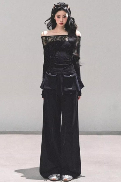 Lace Polka Dot One-Shoulder Top