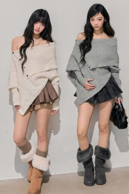 Asymmetrical French Cable Sweater