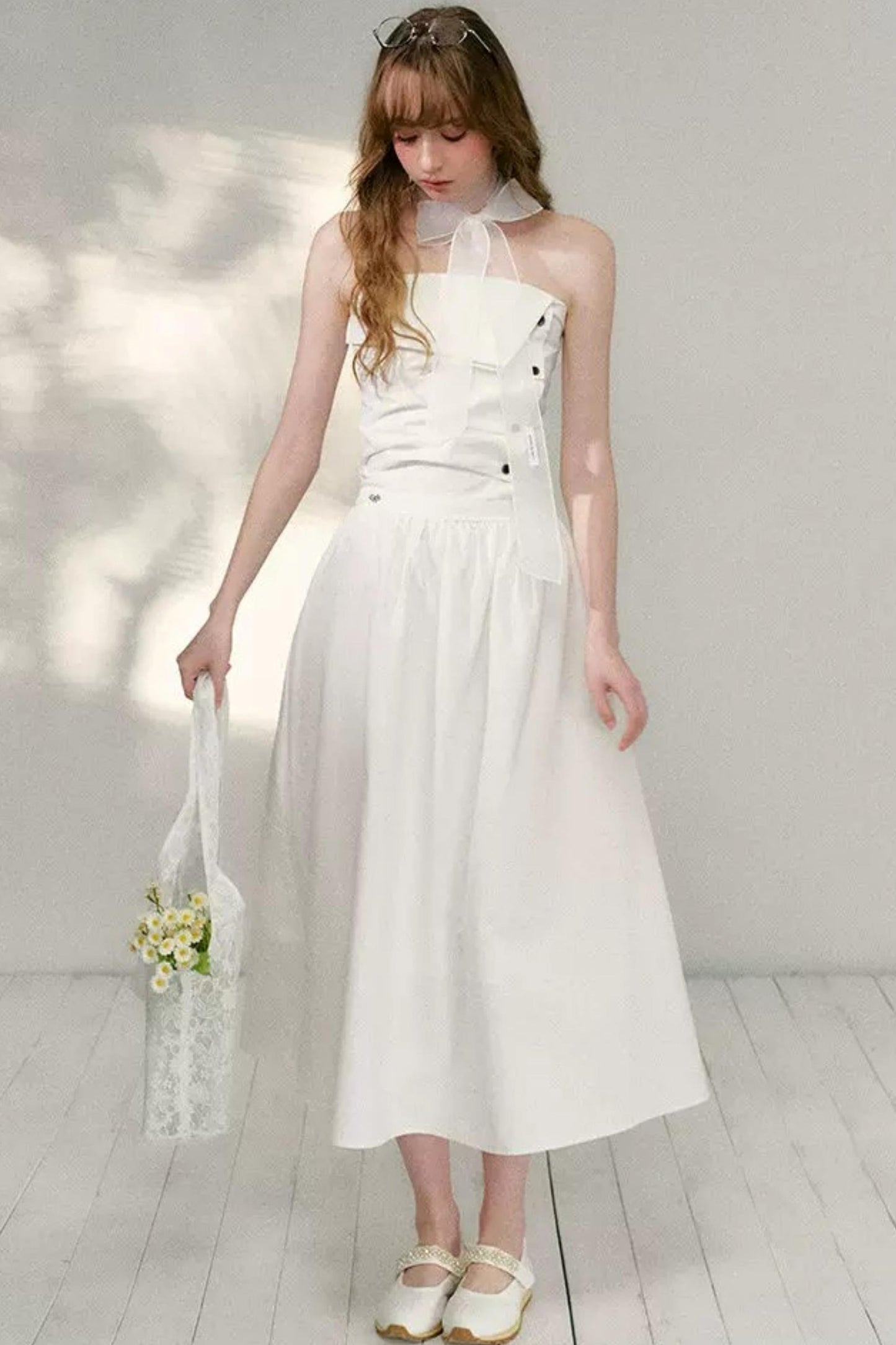 French Strapless Pleated A-Line Dress