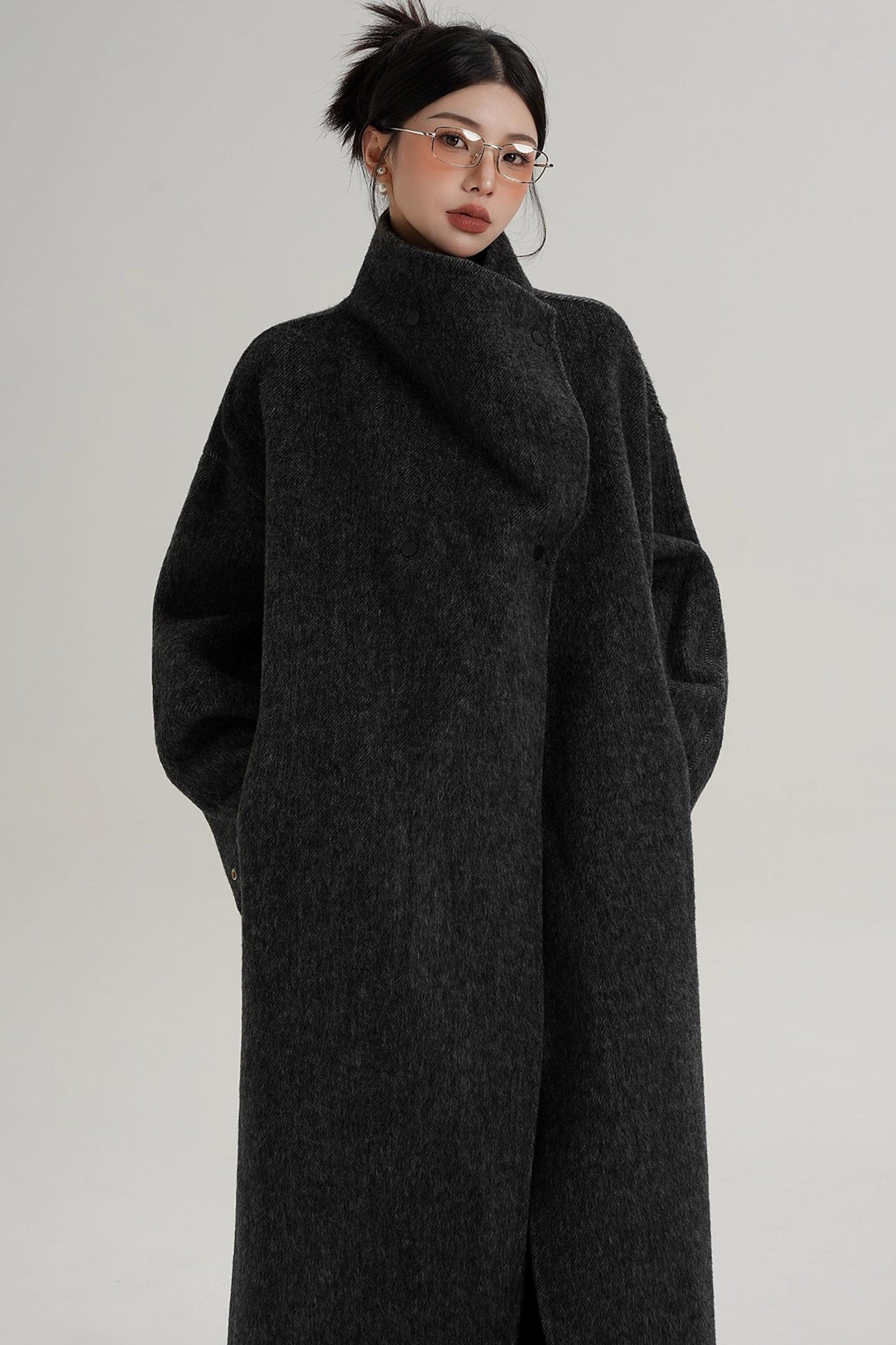 Stand-Up Collar Elongated Wool Coat