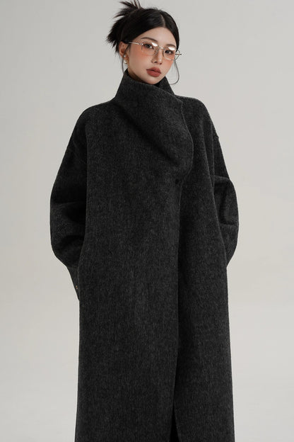 Stand-Up Collar Elongated Wool Coat