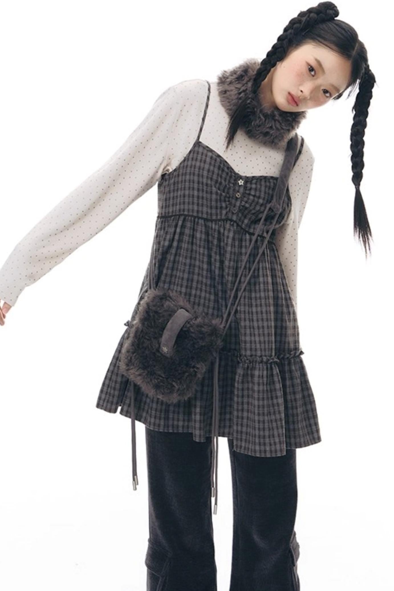 Plaid Ruffled Camisole Dress