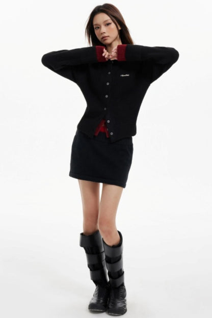 Fake Two-Piece Contrasting Knitted Cardigan