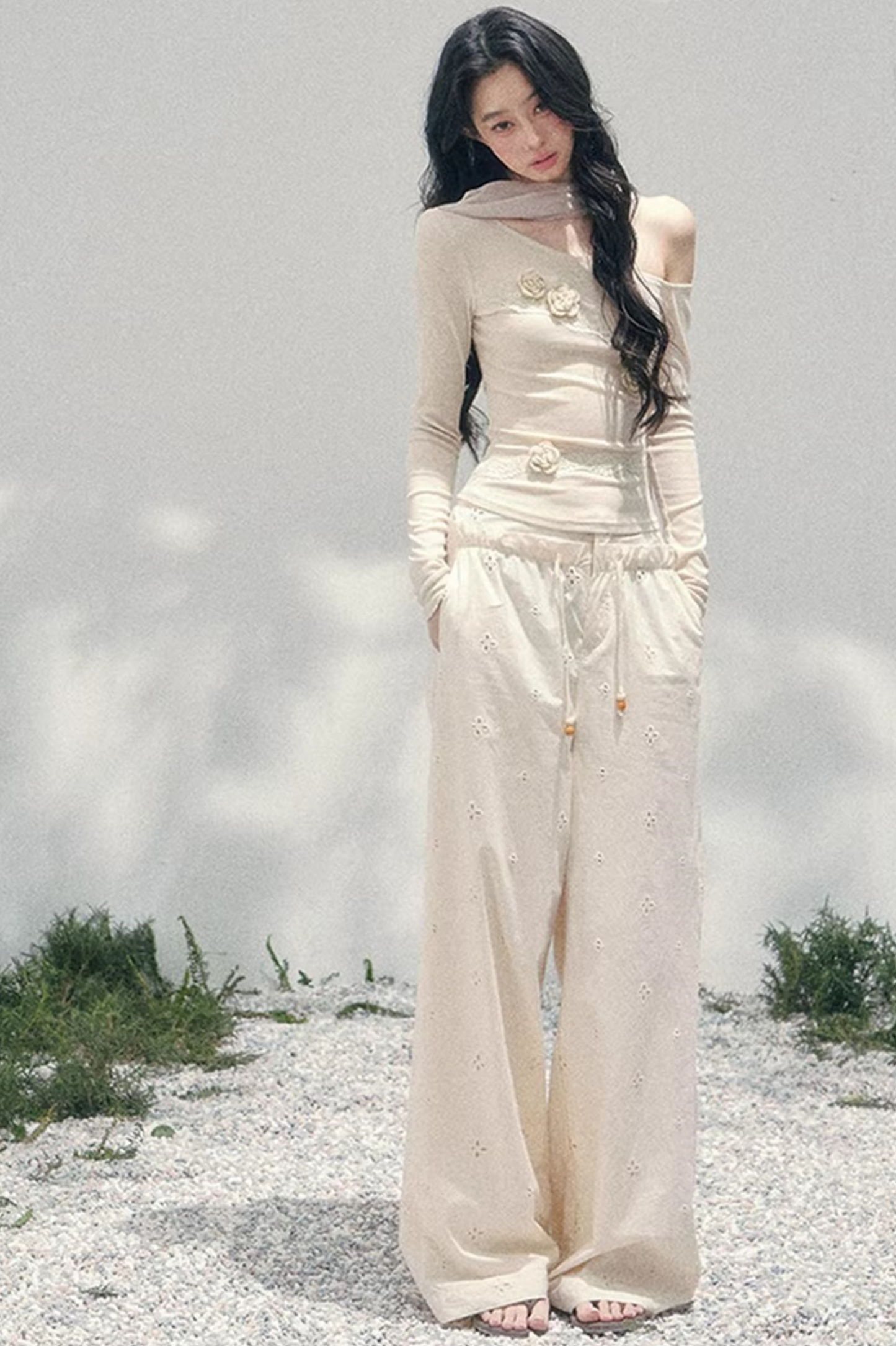 Rose Whisper Off-Shoulder Blouse