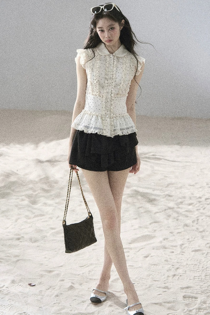Ruffled Polka Dot Chiffon Blouse