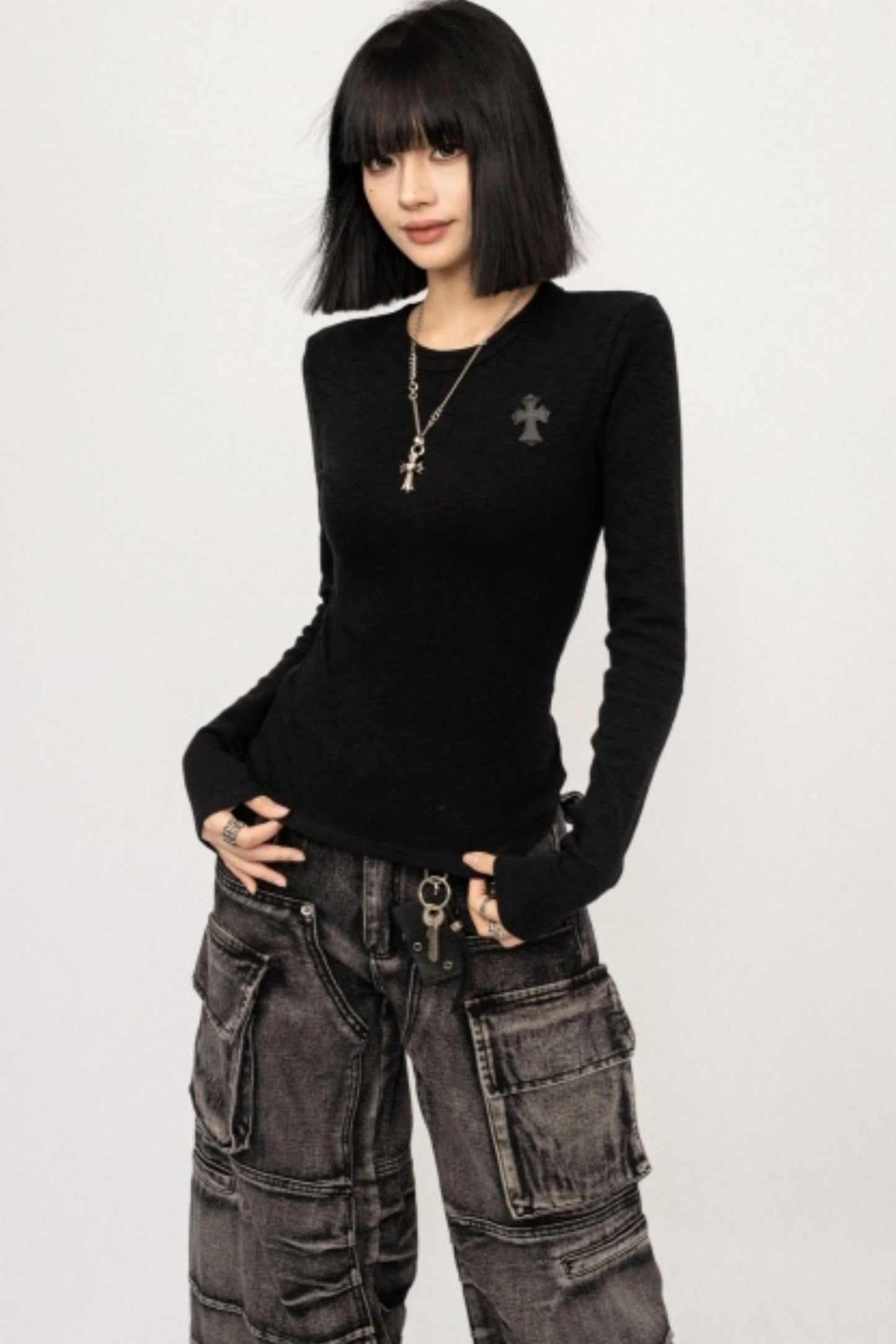 Retro Black Slim-Fitting Top