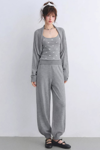 Lyocell Polka Dot Cardigan Camisole Set-Up
