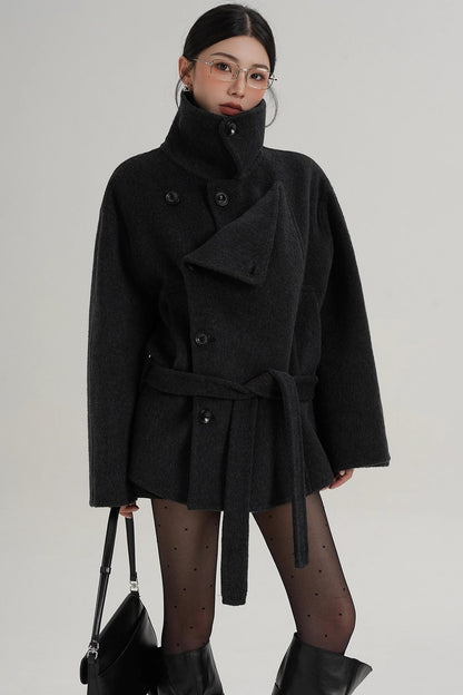 Elegant Woolen High-Waisted Coat