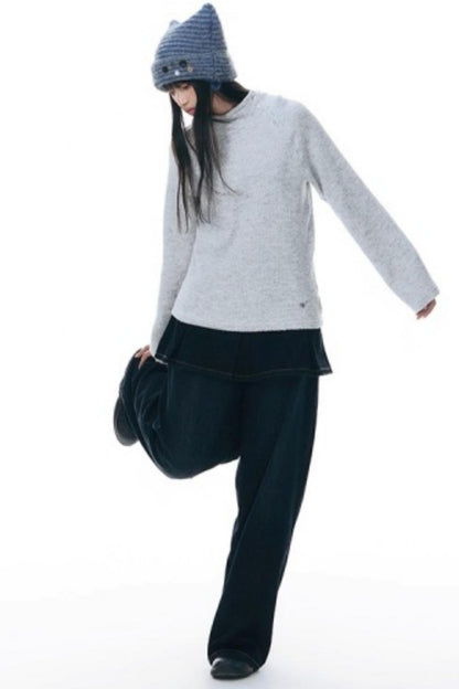 Fake Two-Piece Pleated Skirt Jeans