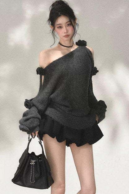 Asymmetrical Wool Mohair Knit Top