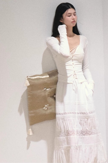 Stretch Linen Large V-Neck Cardigan