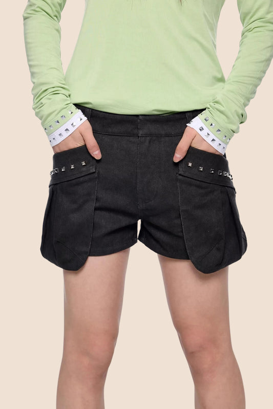 Rivet Pleated A-Line Shorts