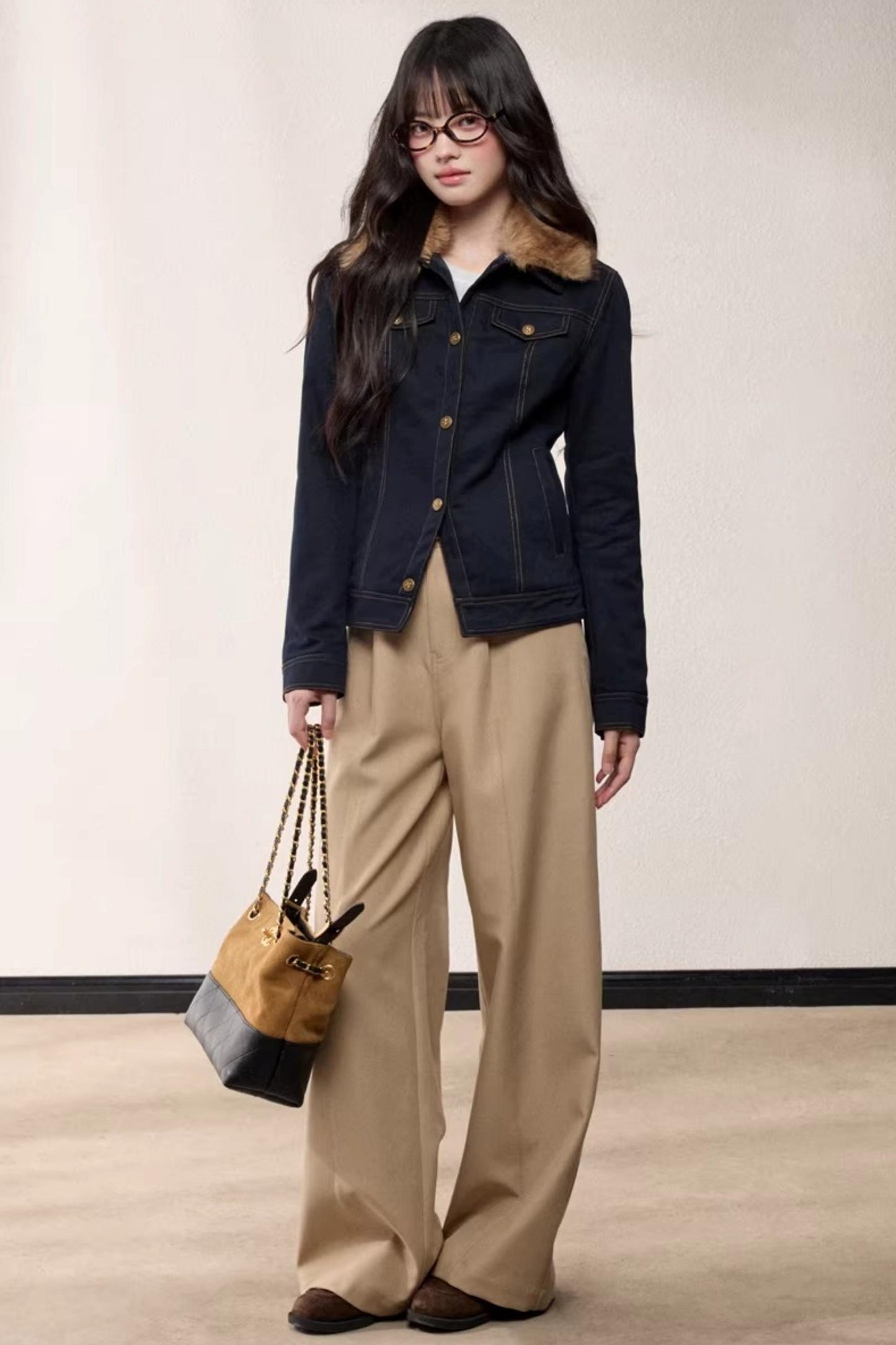 Fur Collar Patchwork Denim Jacket