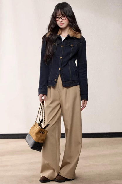 Fur Collar Patchwork Denim Jacket