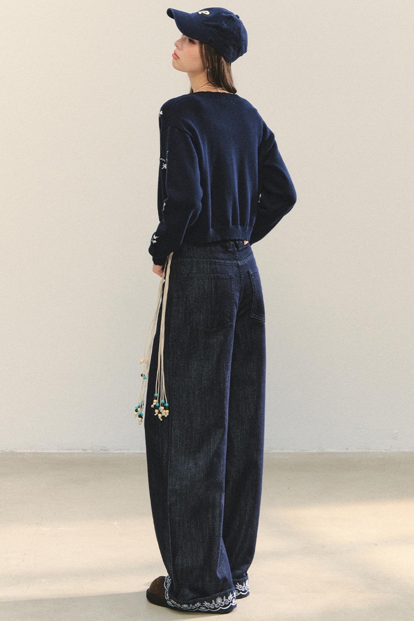 Embroidered Straight-Leg Pants
