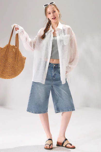 Rhinestone Denim Cropped Pants