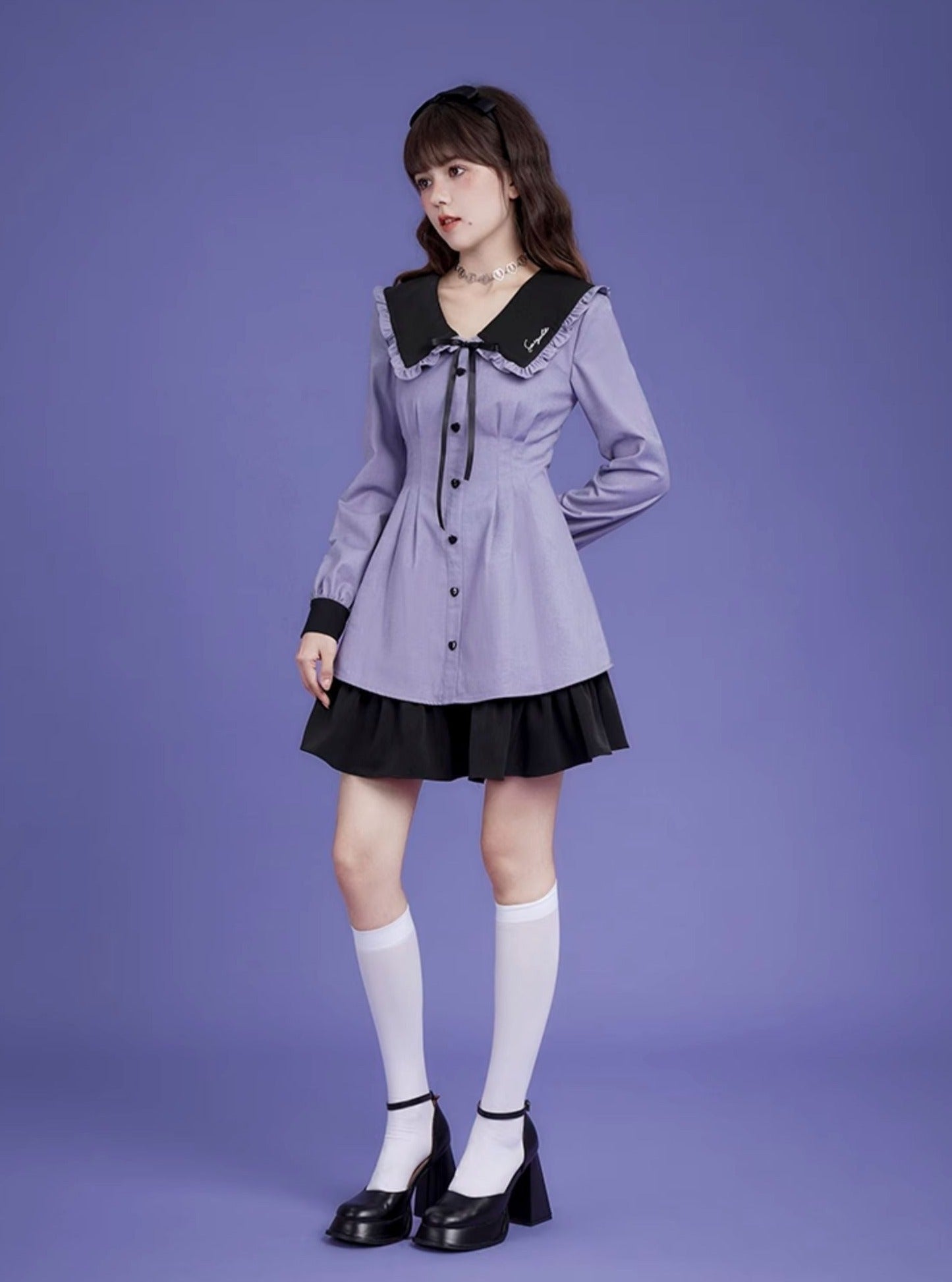 Prinzessin Revers Long Sleeve Kleid