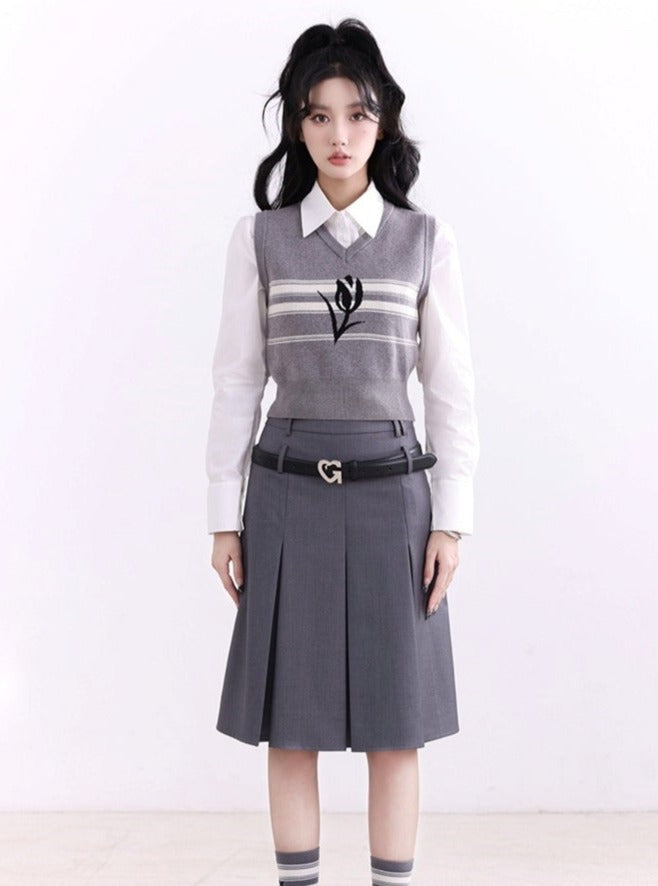 American knitted vest skirt three-piece set