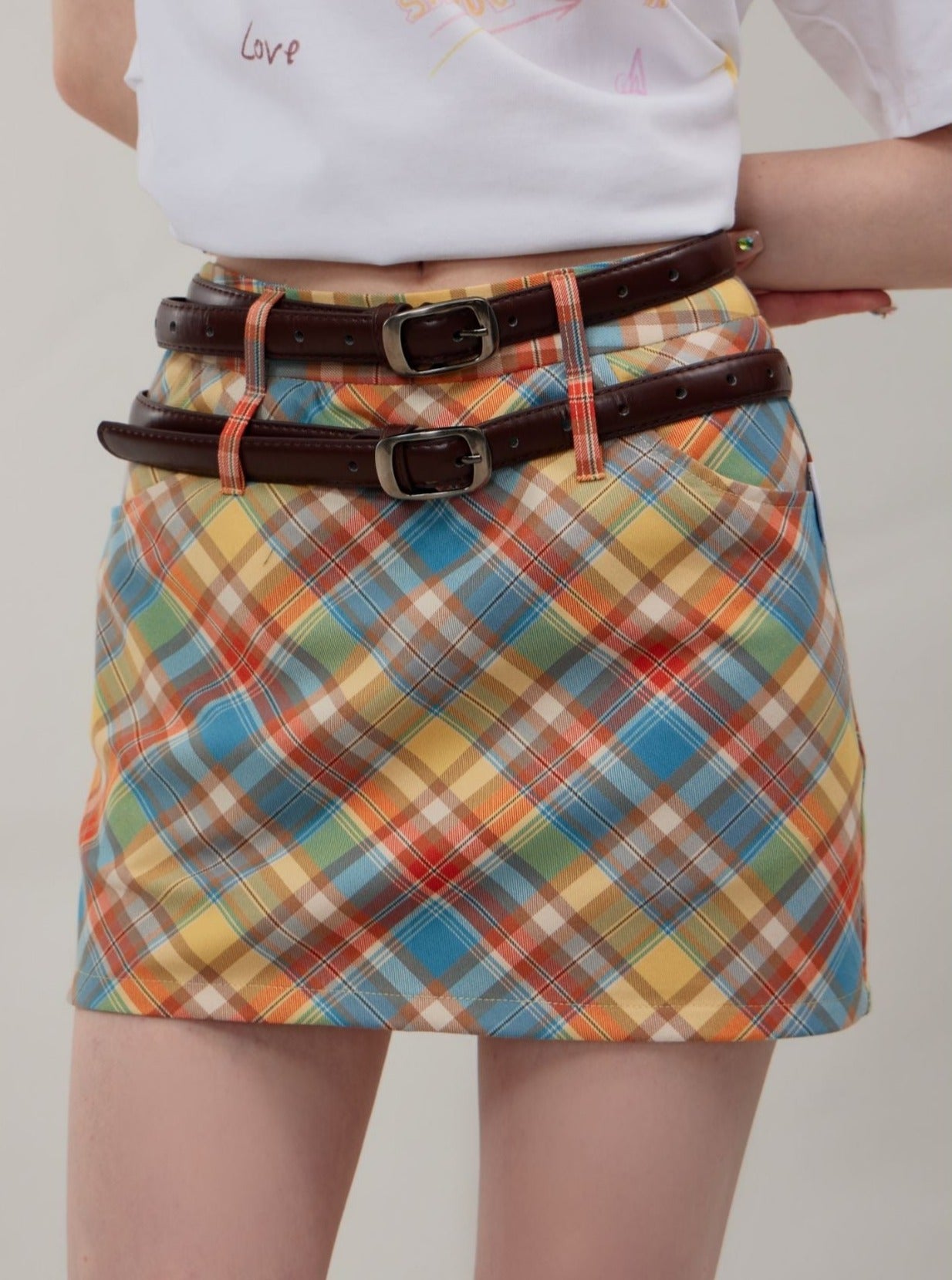 American A-line short plaid skirt