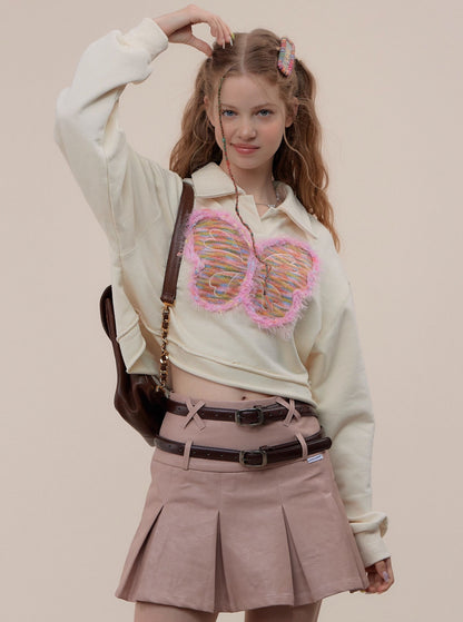 American long sleeve butterfly polo collar sweatshirt