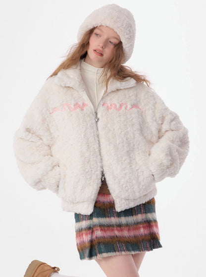 American dragon embroidery lamb wool coat