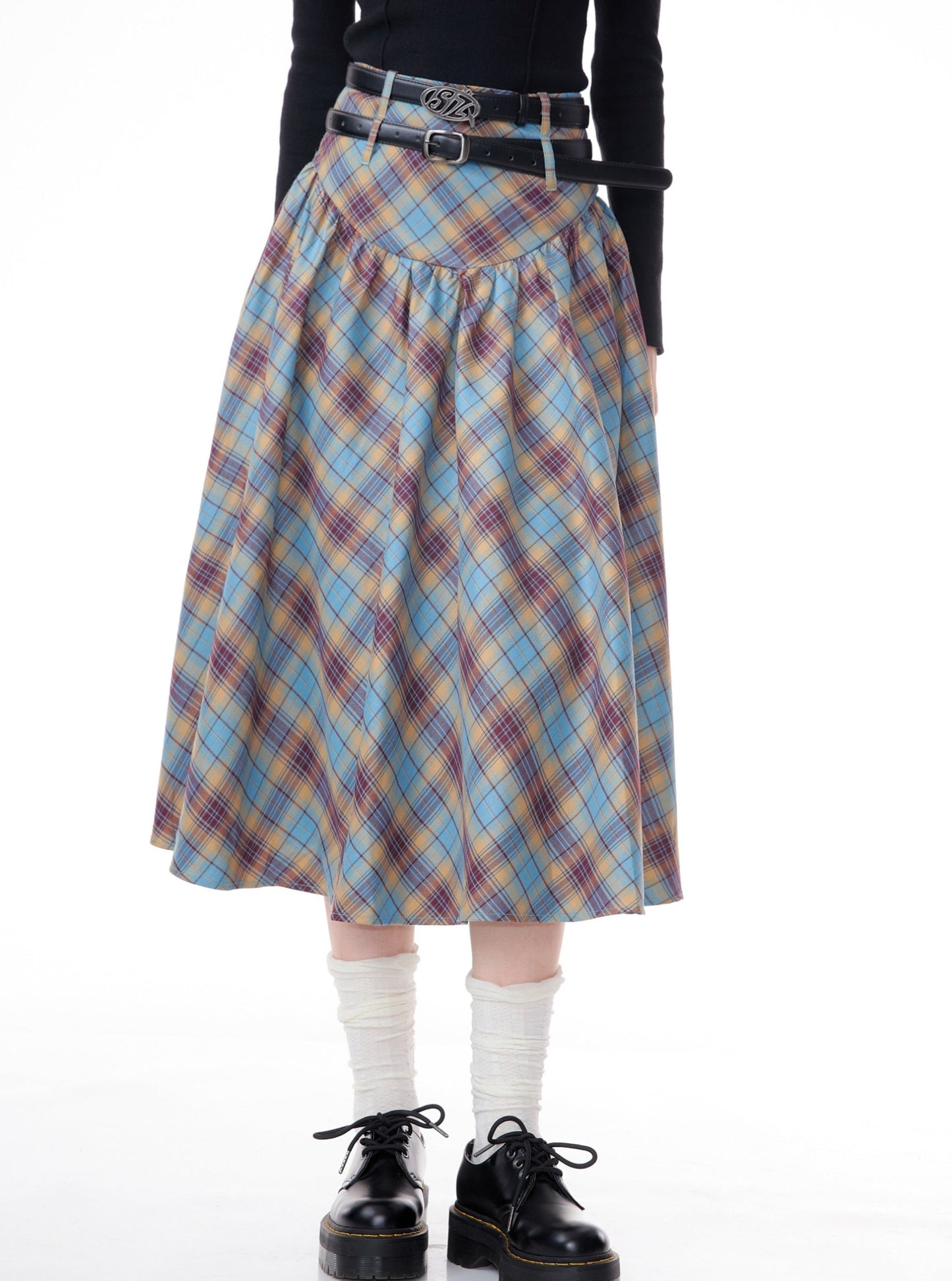 American plaid pleated skirt