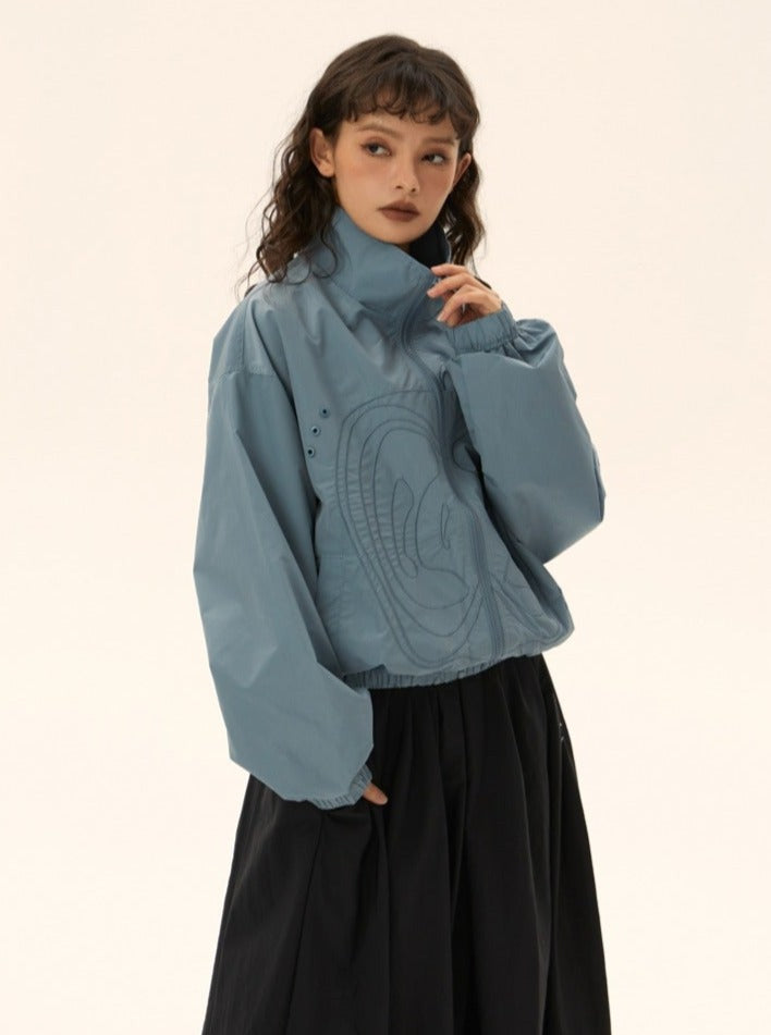 American loose cropped stand collar jacket