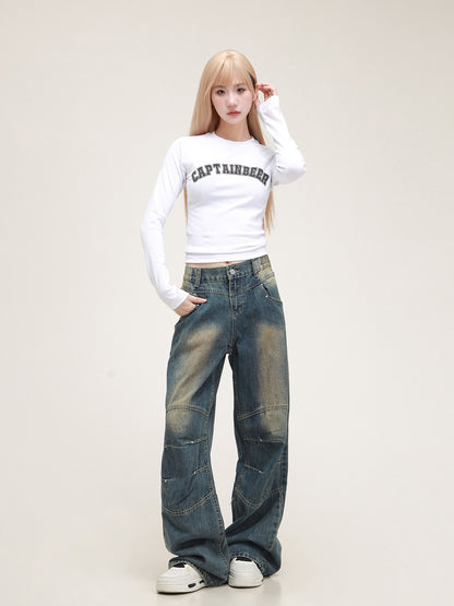 American studded washed jeans pants