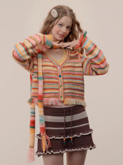 American retro striped cardigan coat