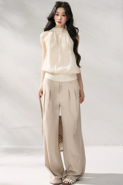 Gilet beige con scollo all'americana