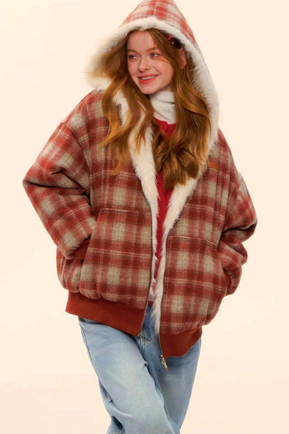 First Snow Plaid Reversible Coat