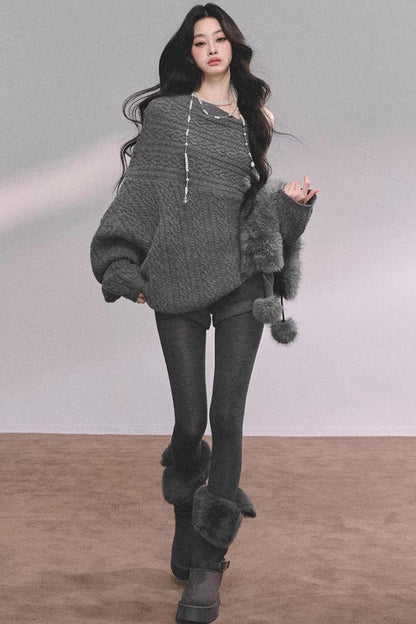 American Off-Shoulder Cable Sweater