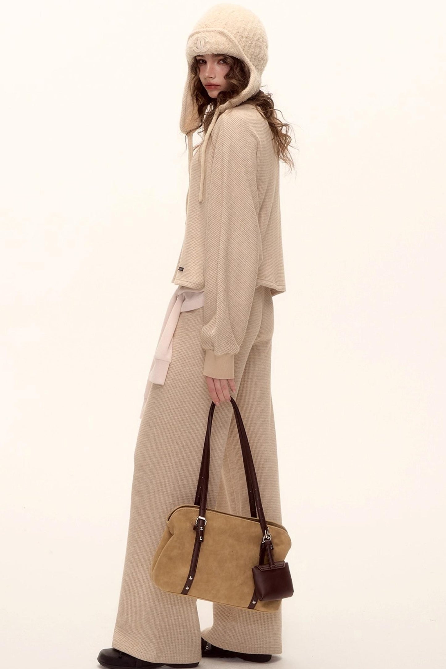 Waffle Knit V-Neck Sweater Set-Up