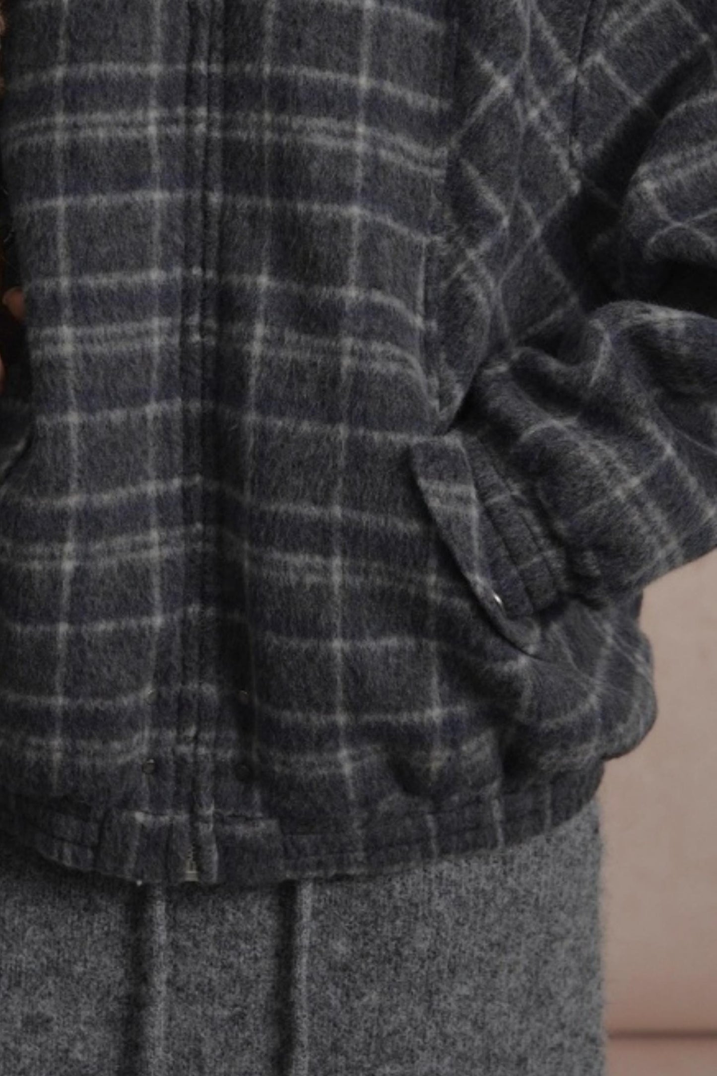 Elk Fur Collar Plaid Woolen Jacket