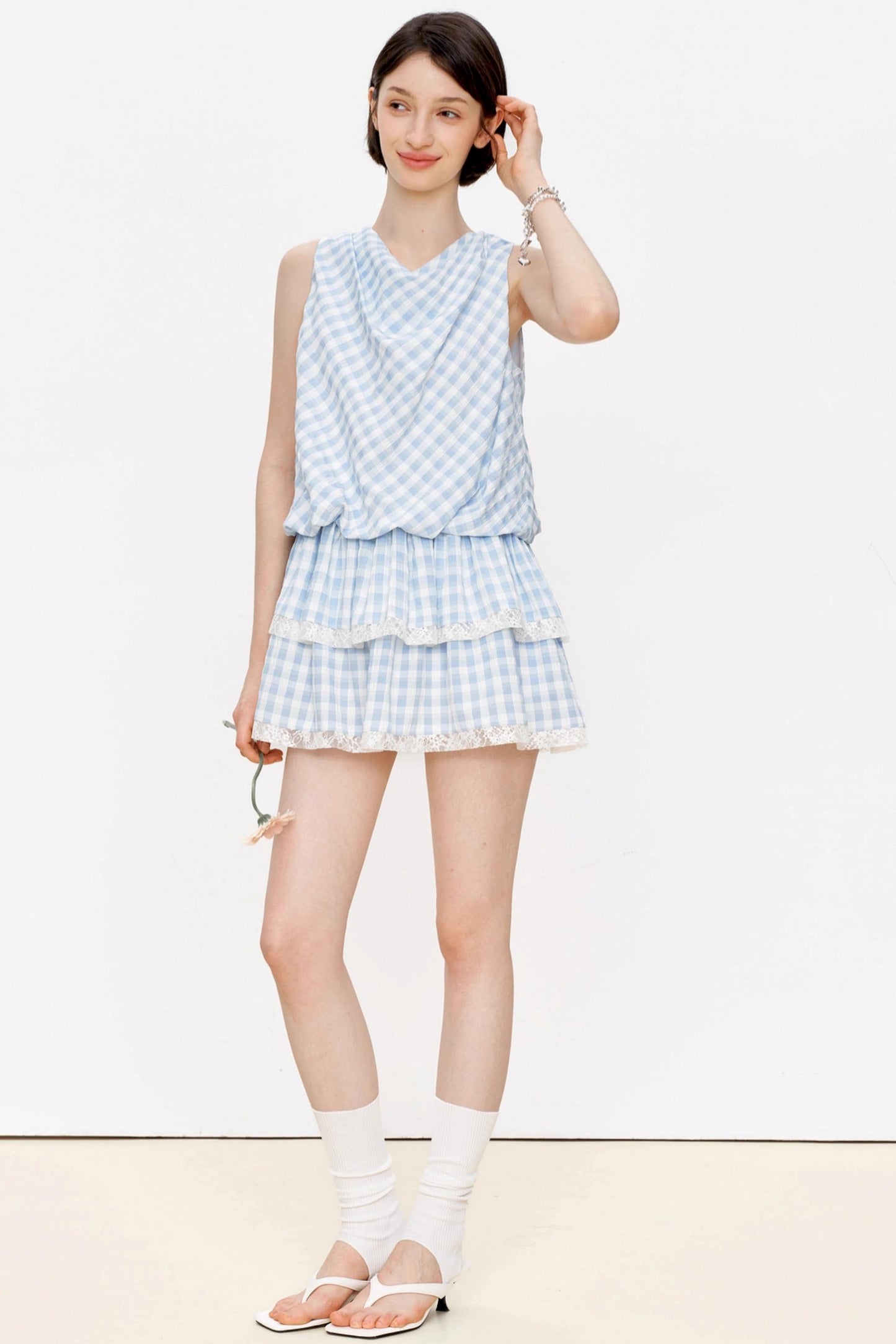 Blue Plaid Lace A-Line Dress