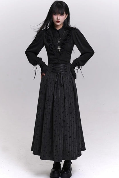 Gray Striped A-Line Skirt