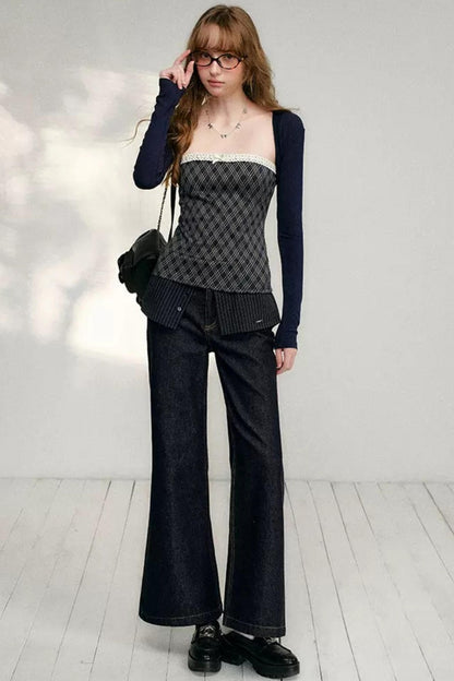 Lace Plaid Patchwork T-Shirt